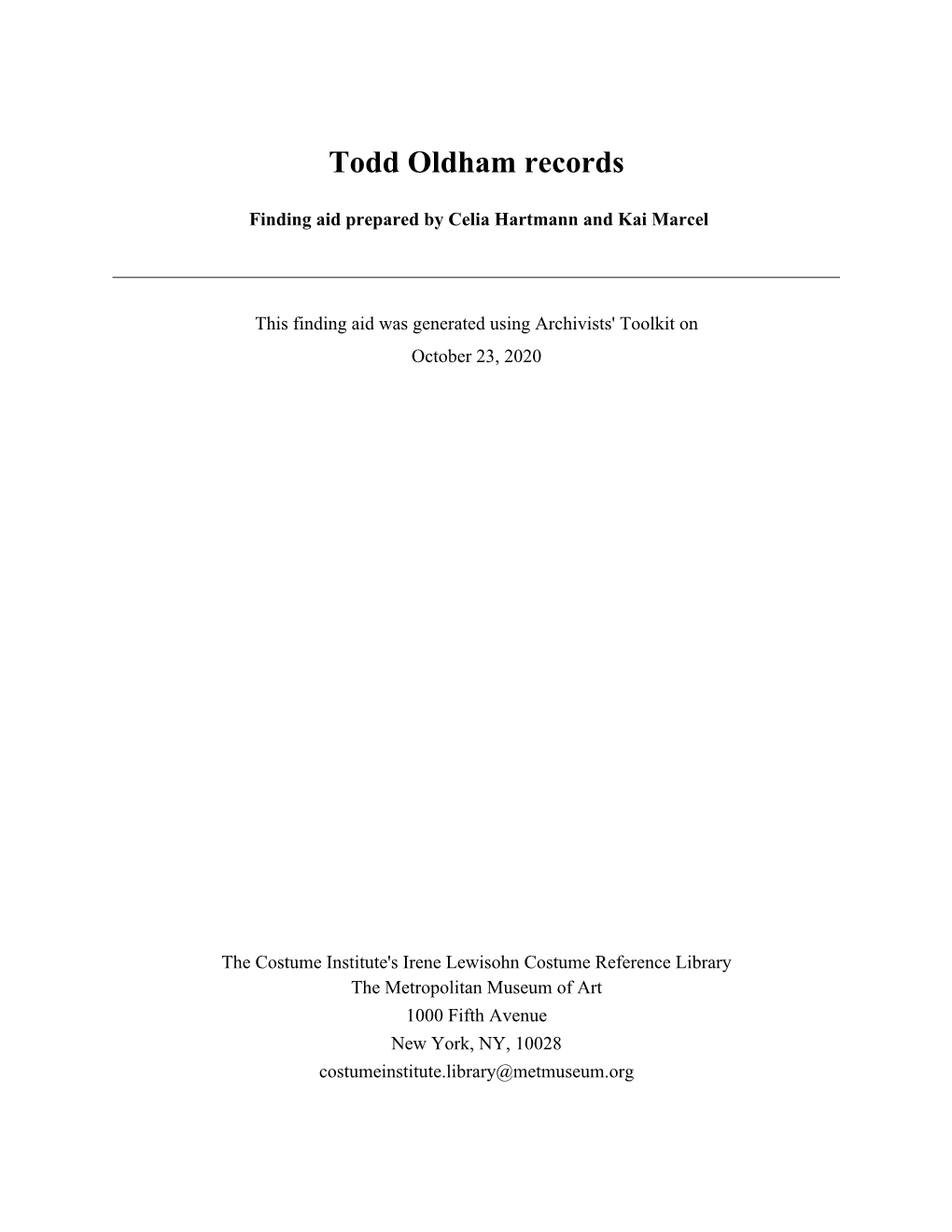 Todd Oldham Records