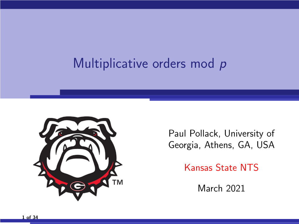 Multiplicative Orders Mod P