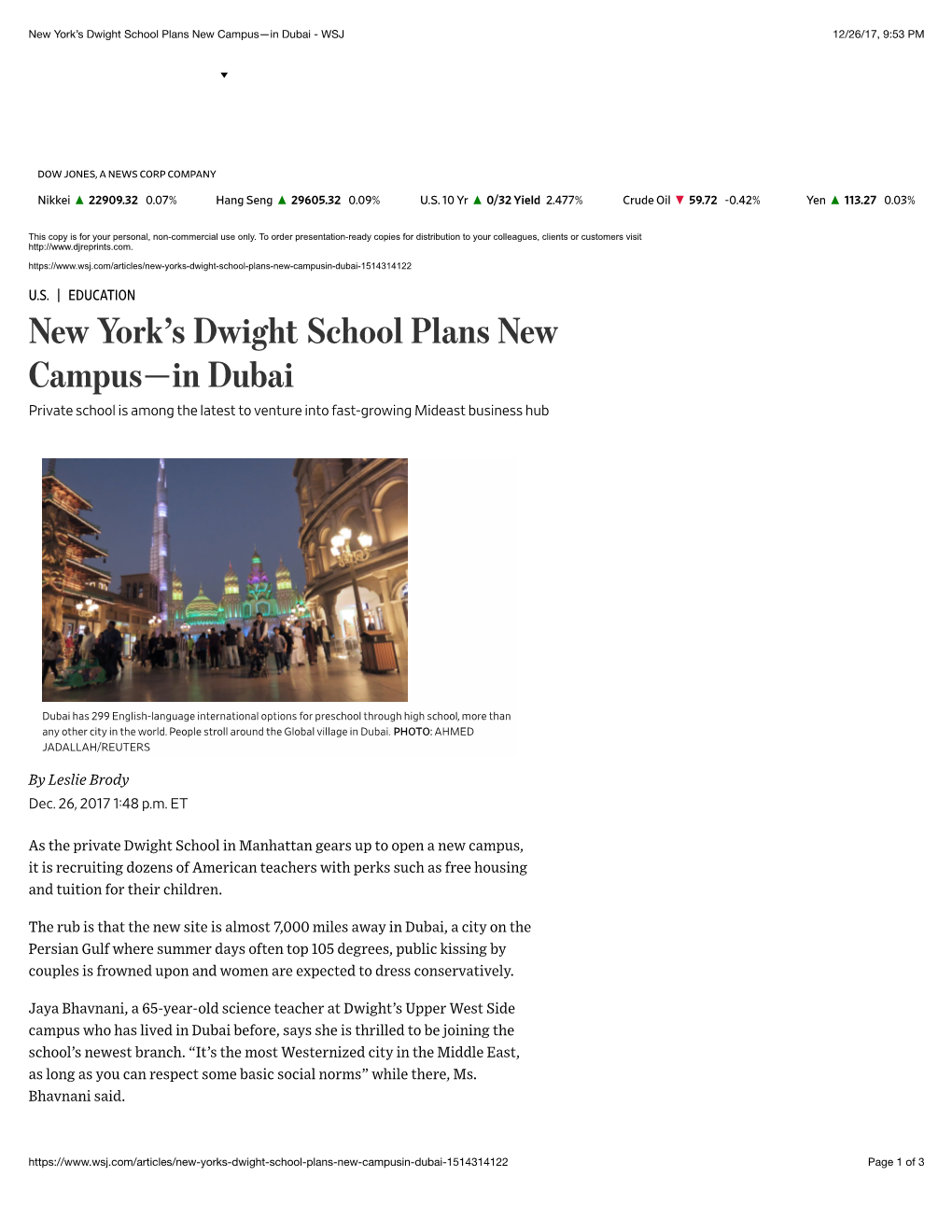 New York's Dwight School Plans New Campus—In Dubai