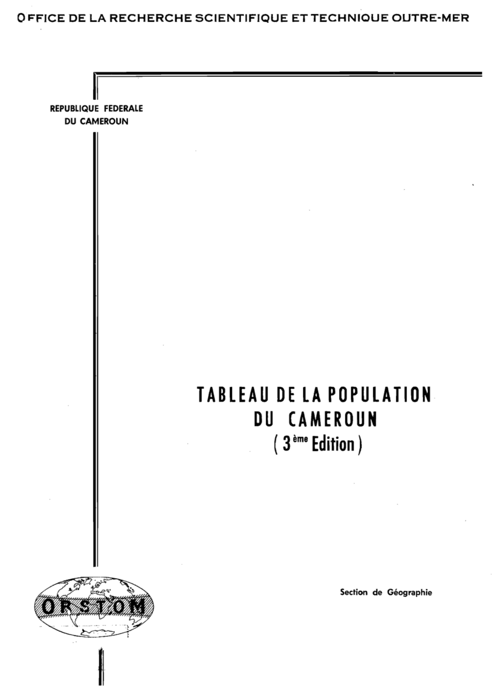 TABLEAU DE LA POPULATION DU CAMEROUN (3Ème Edition)