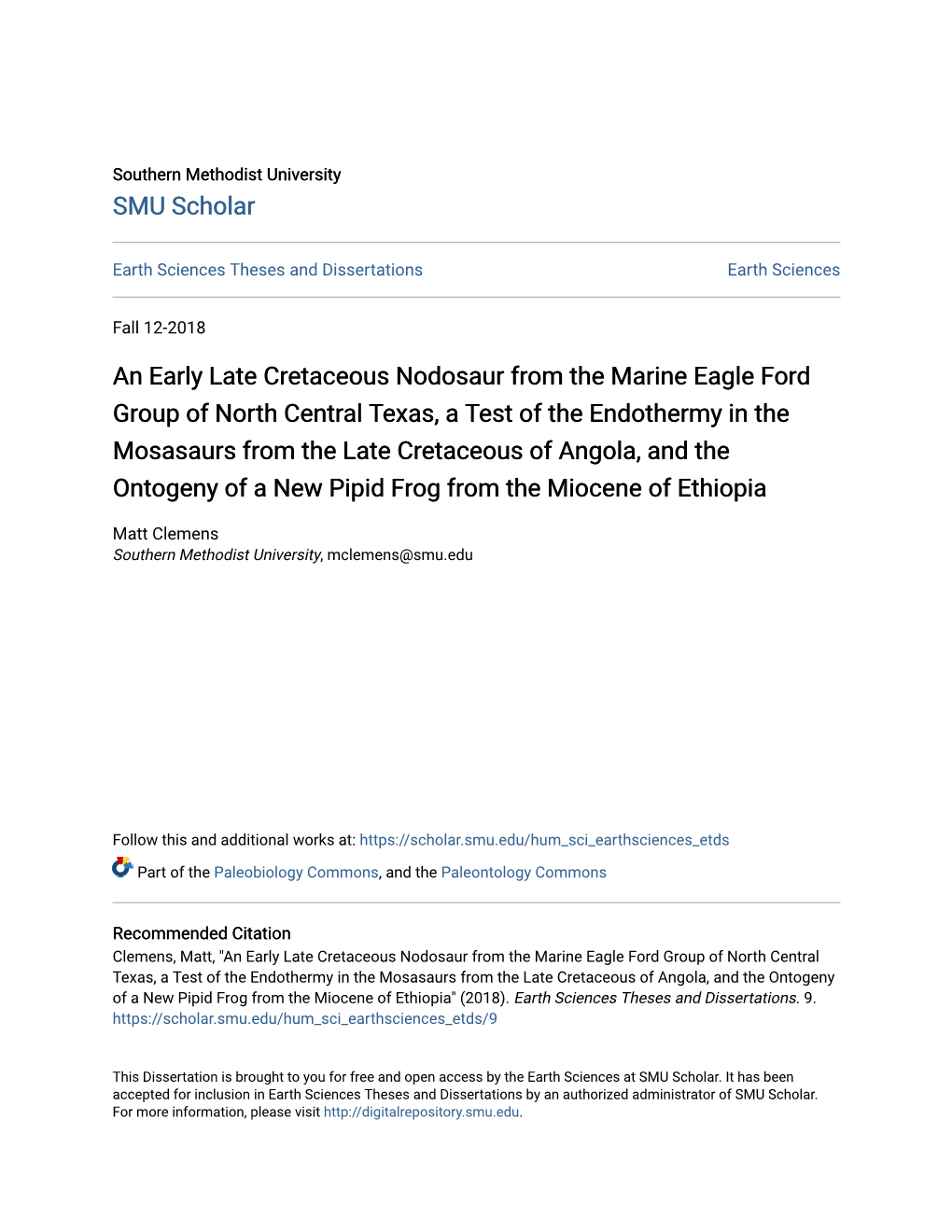 An Early Late Cretaceous Nodosaur from the Marine Eagle Ford Group