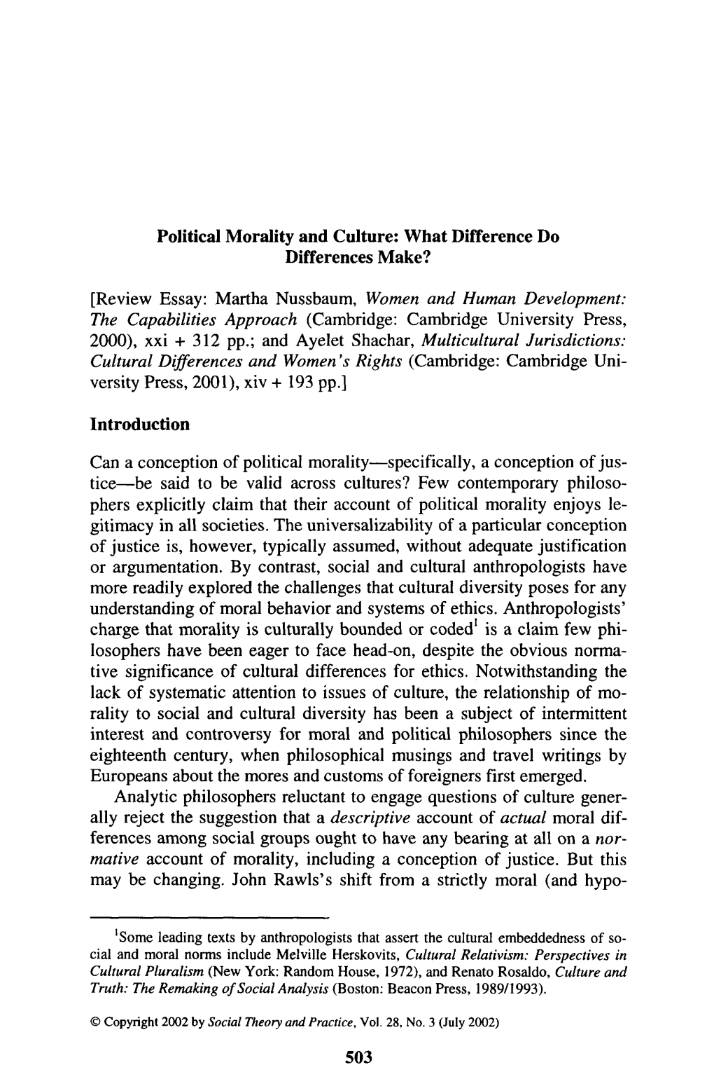Political Morality and Culture: What Difference Do Differences Make?