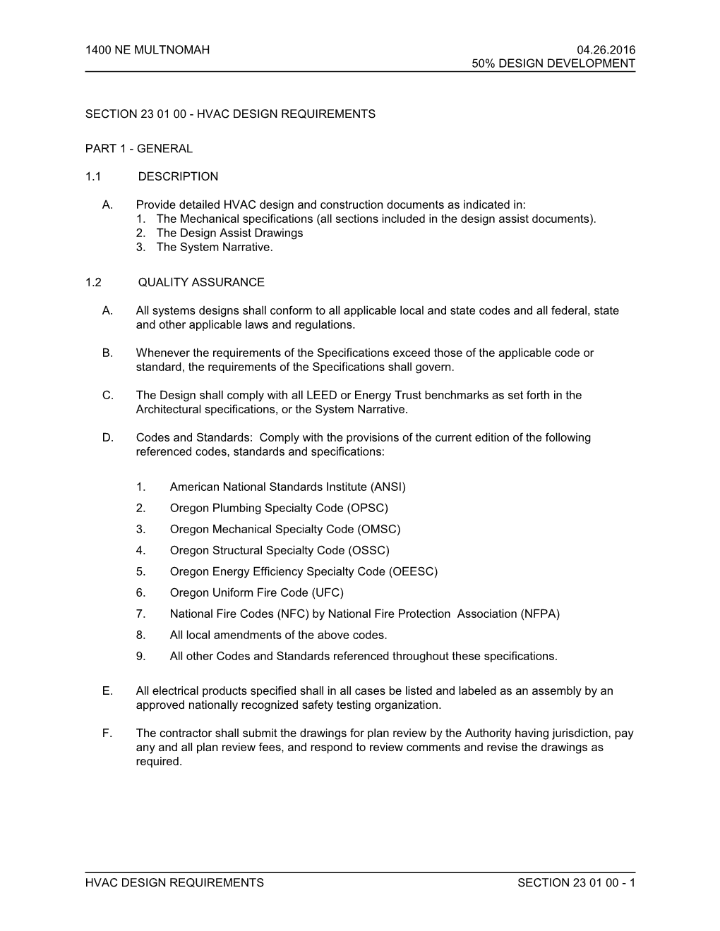 Section 23 01 00 - Hvac Design Requirements