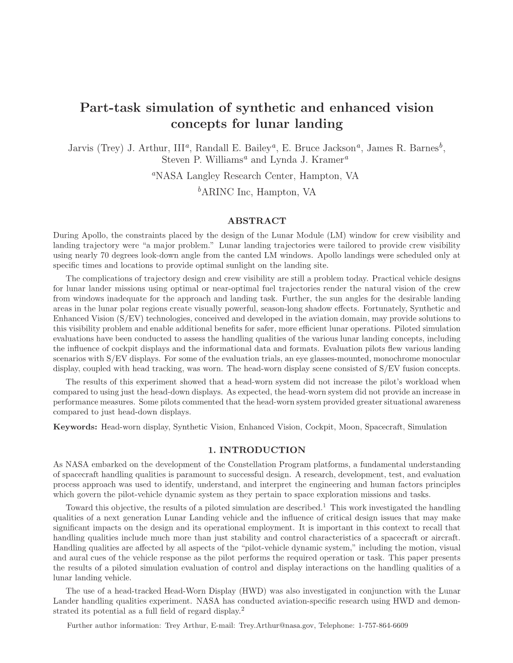 Part-Task Simulation of Synthetic and Enhanced Vision Concepts for Lunar Landing