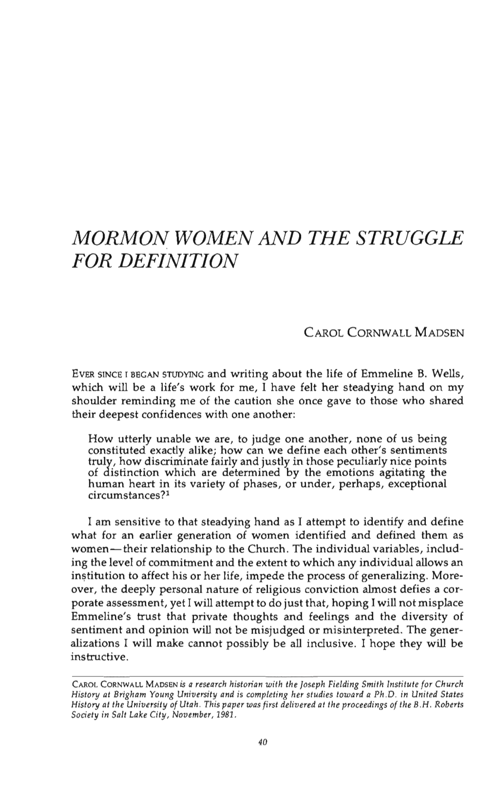 Mormon Women and the Struggle for Definition