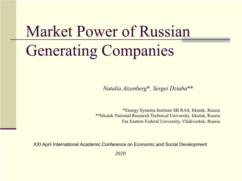 Market Power of Russian Generating Companies