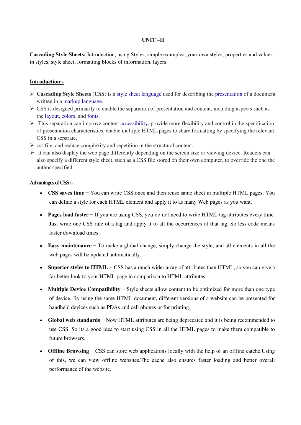 UNIT –II Cascading Style Sheets