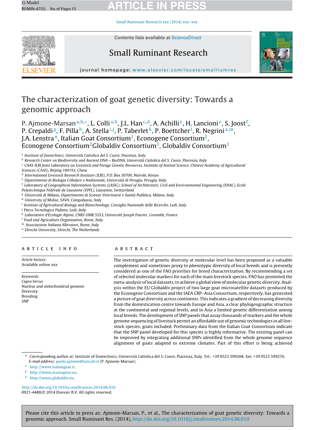 The Characterization of Goat Genetic Diversity: Towards A