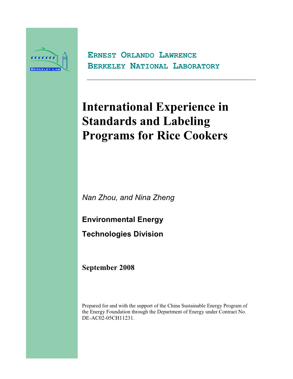 International Experience in Standards and Labeling Programs for Rice Cookers