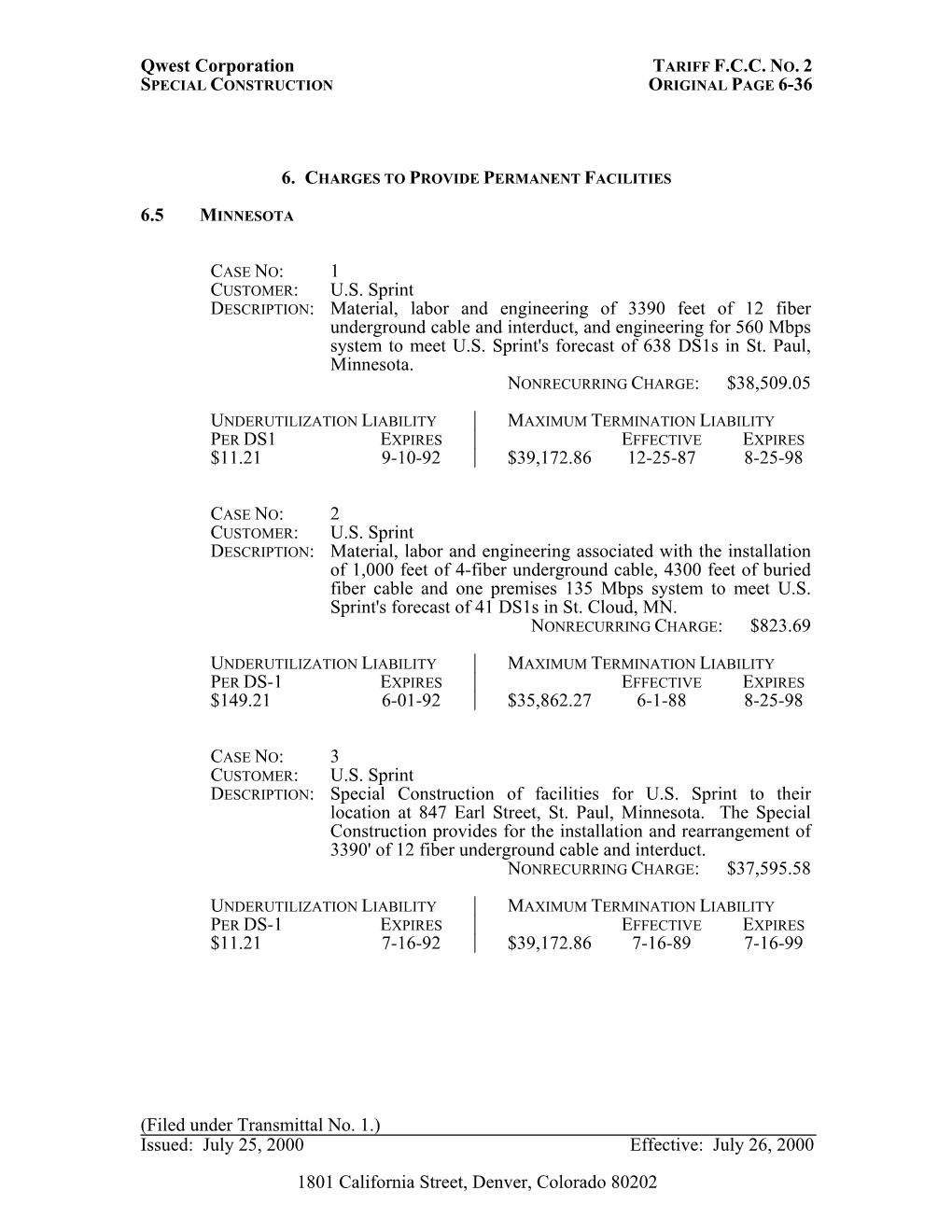 Qwest Corporation TARIFF FCC NO. 2 1 CUSTOMER