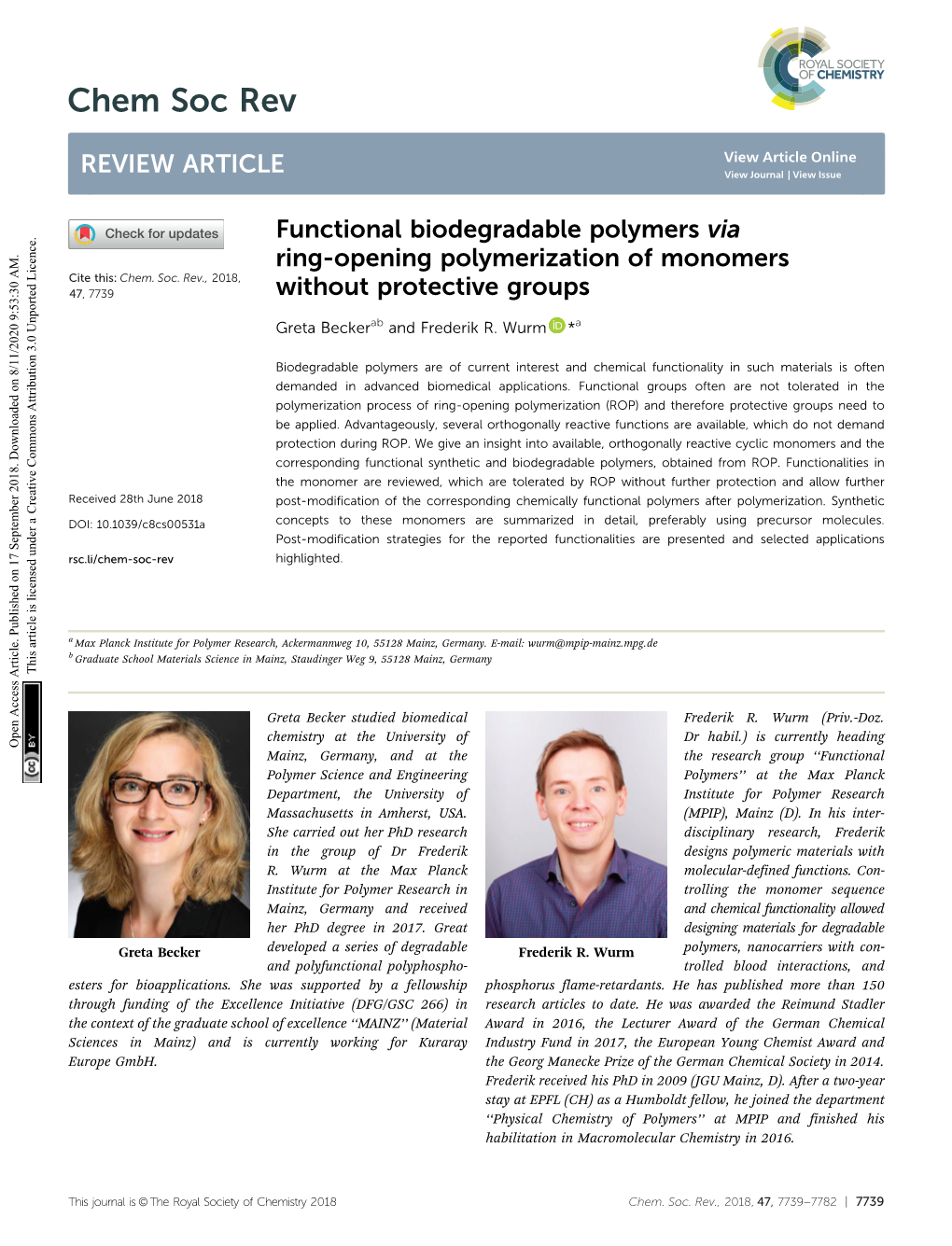 Functional Biodegradable Polymers Via Ring-Opening Polymerization of Monomers Cite This: Chem