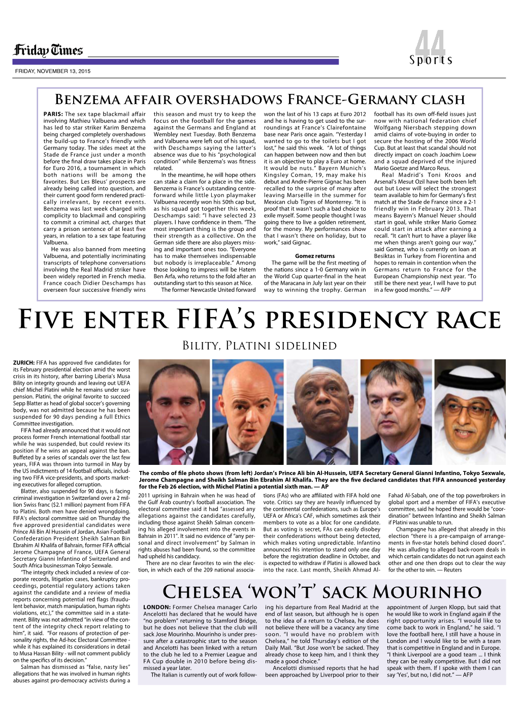 Five ENTER FIFA's Presidency Race