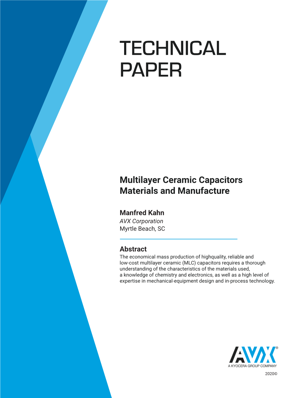 Multilayer Ceramic Capacitors Materials and Manufacture