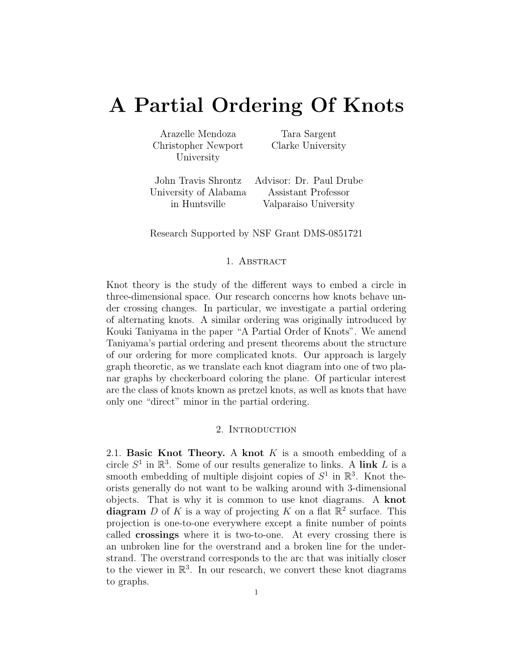 A Partial Ordering of Knots