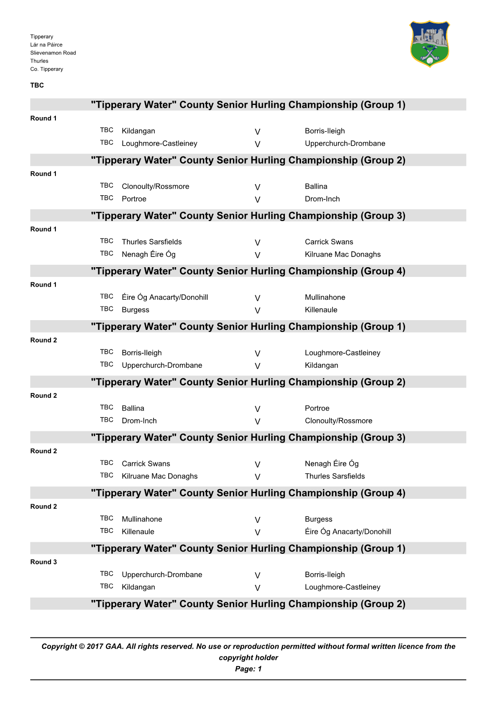 Tipperary Water County Senior Hurling