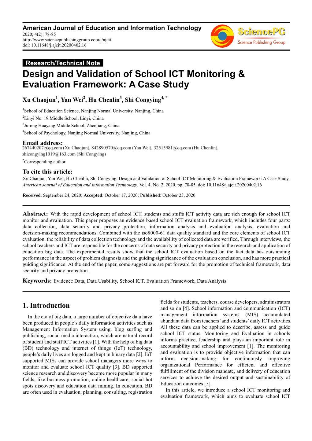 Design and Validation of School ICT Monitoring & Evaluation Framework: a Case Study