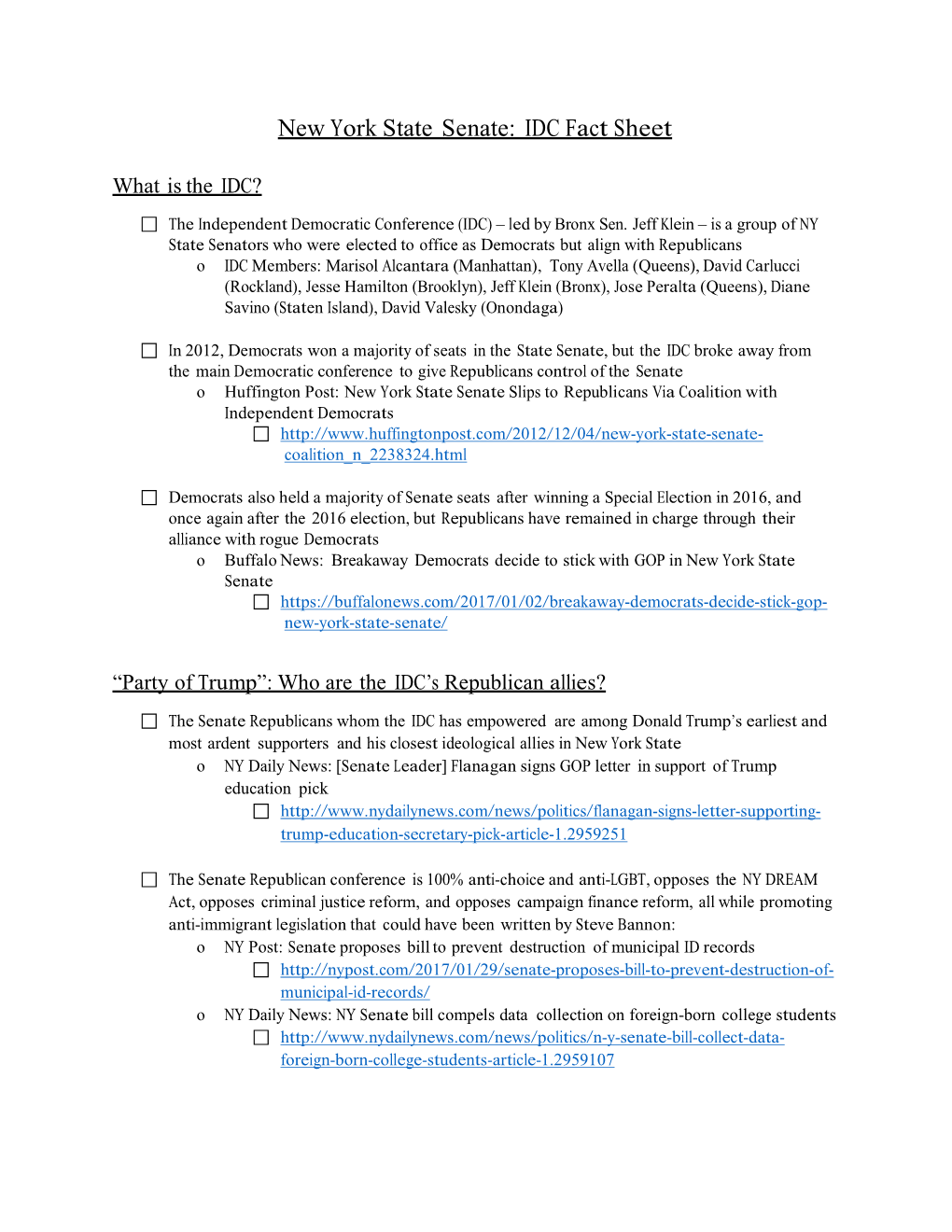 New York State Senate: IDC Fact Sheet