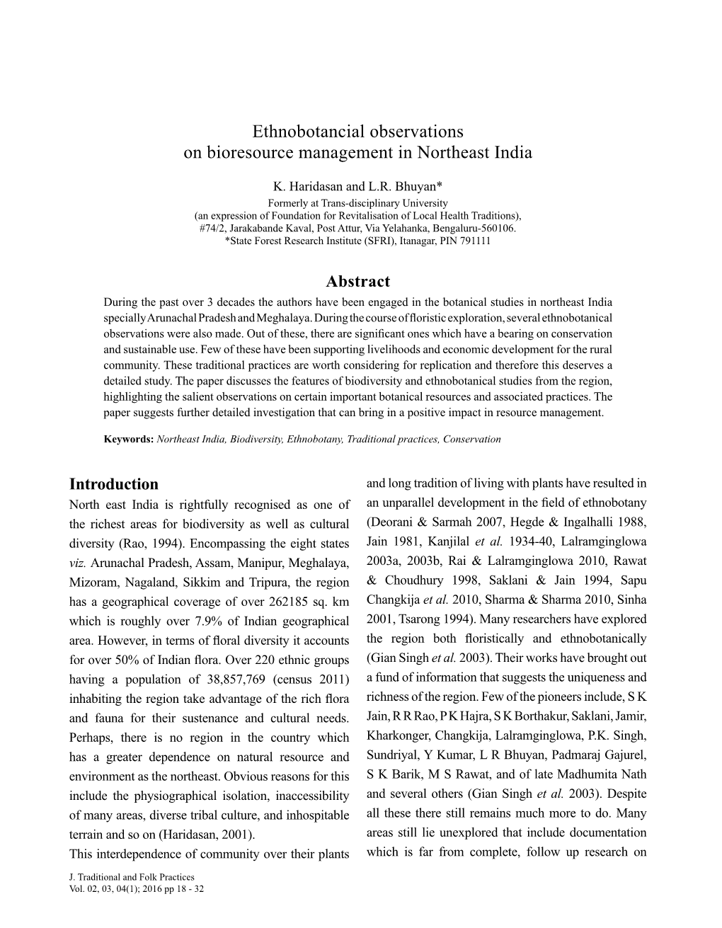 Ethnobotancial Observations on Bioresource Management in Northeast India