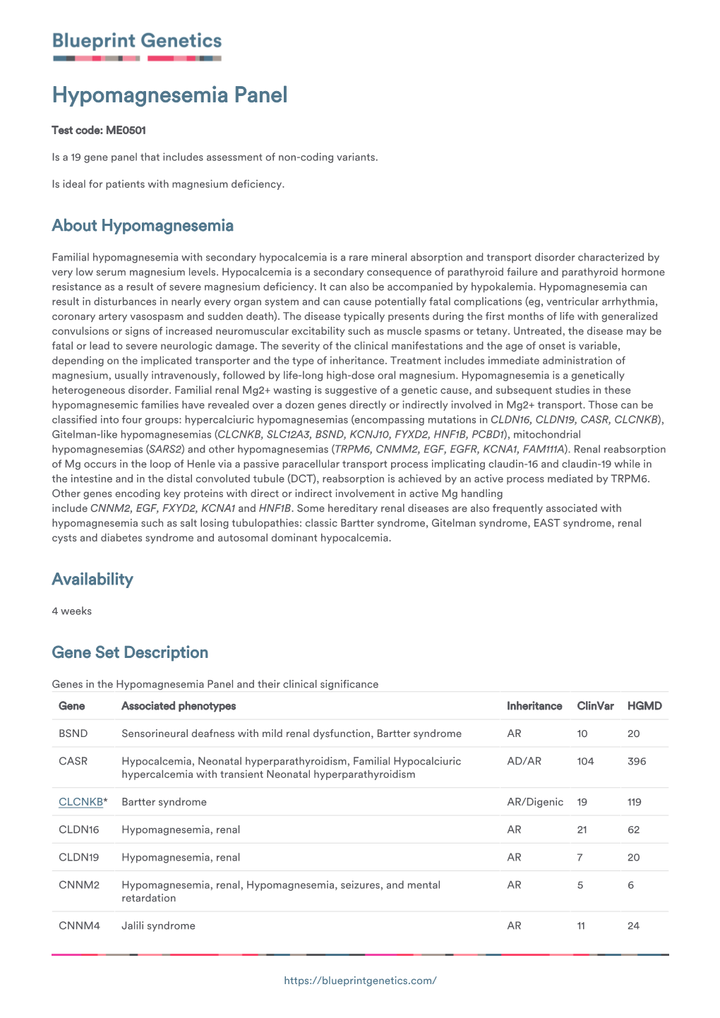 Blueprint Genetics Hypomagnesemia Panel