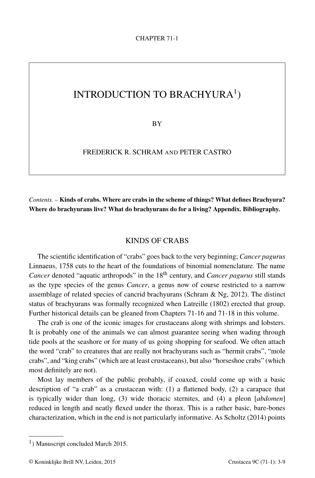 Introduction to Brachyura1)