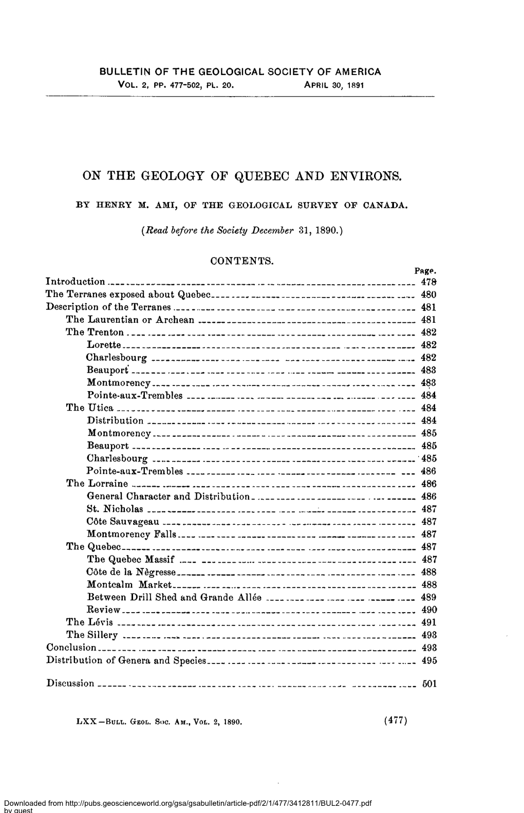 On the Geology of Quebec and Environs