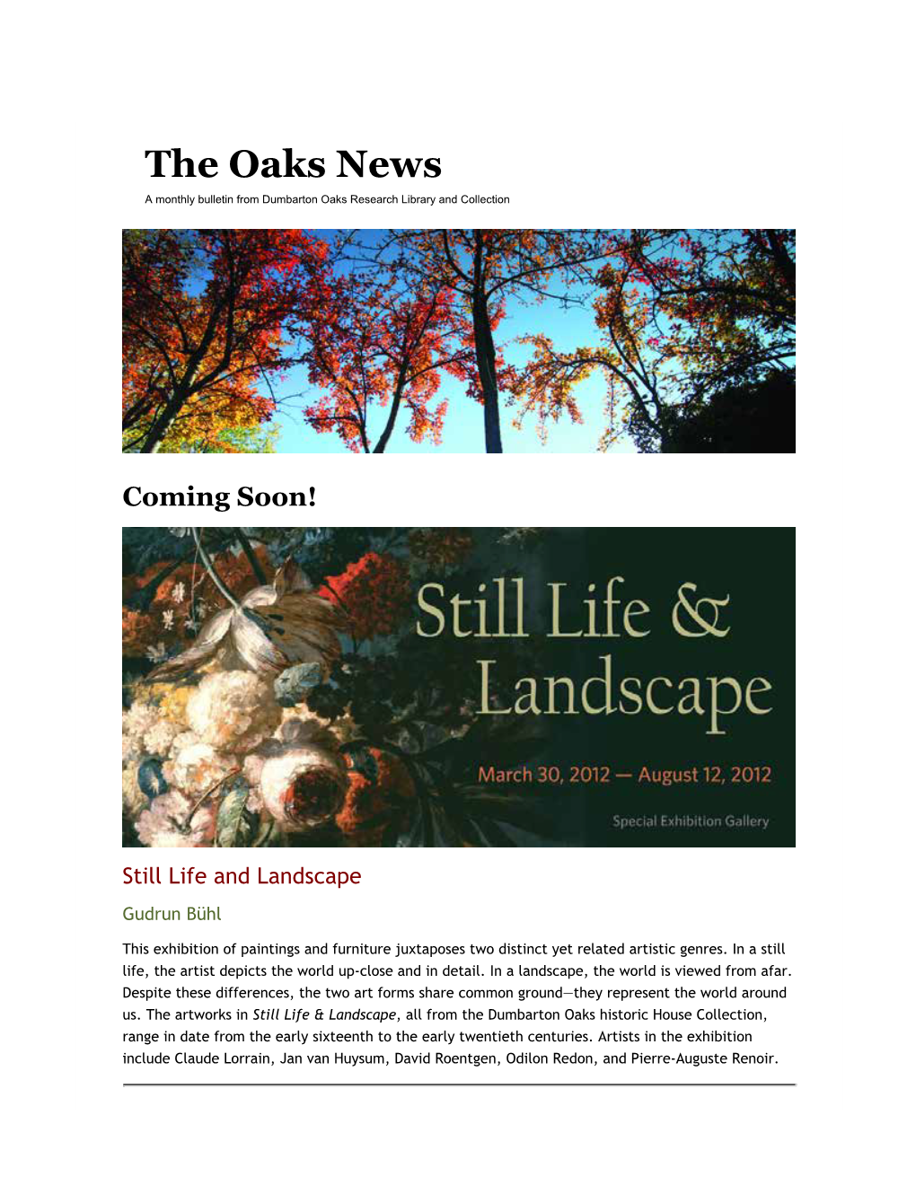 Dumbarton Oaks Newsletter, March 2012