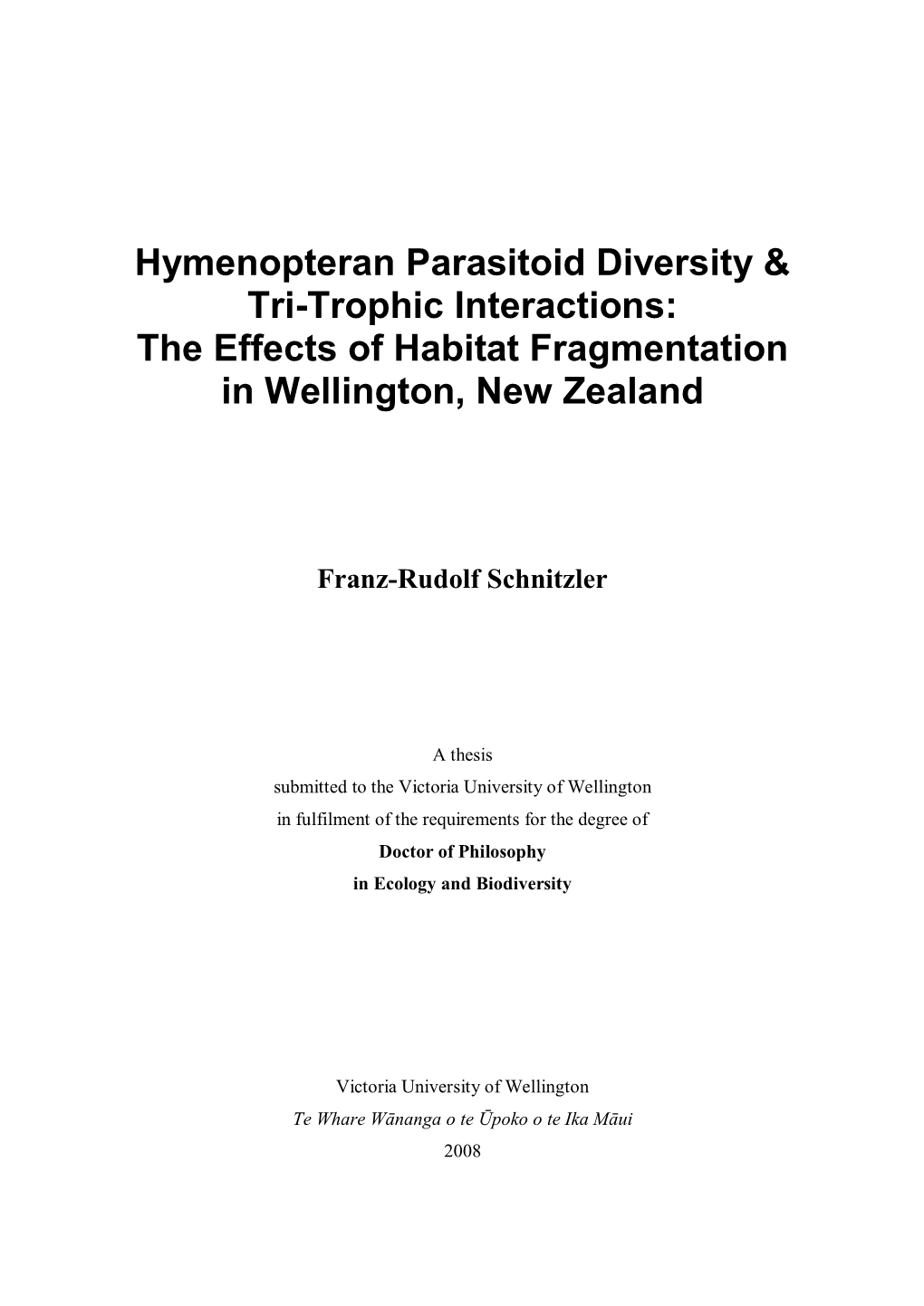 Hymenopteran Parasitoid Diversity & Tri-Trophic Interactions
