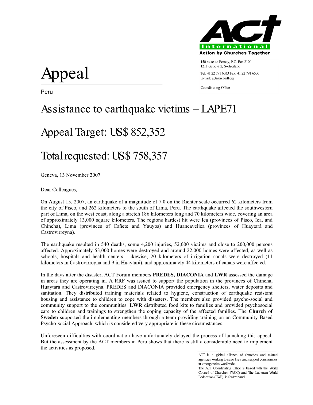 Appeal E-Mail: Act@Act-Intl.Org