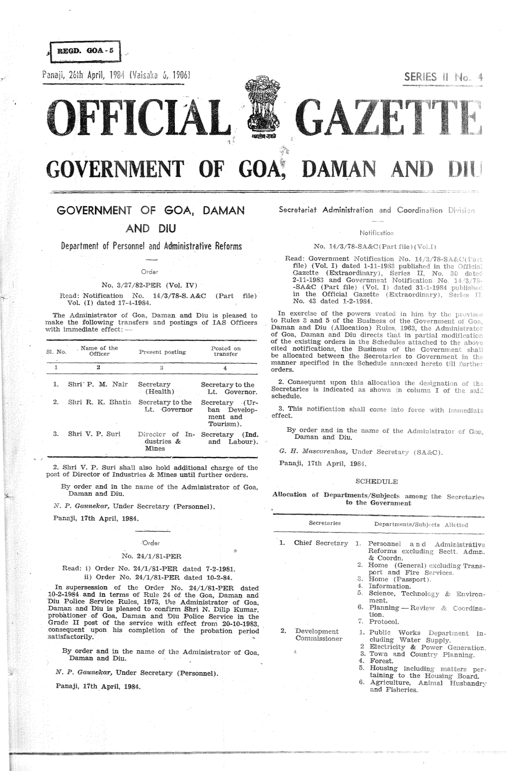 Government of Goa; Daman 11