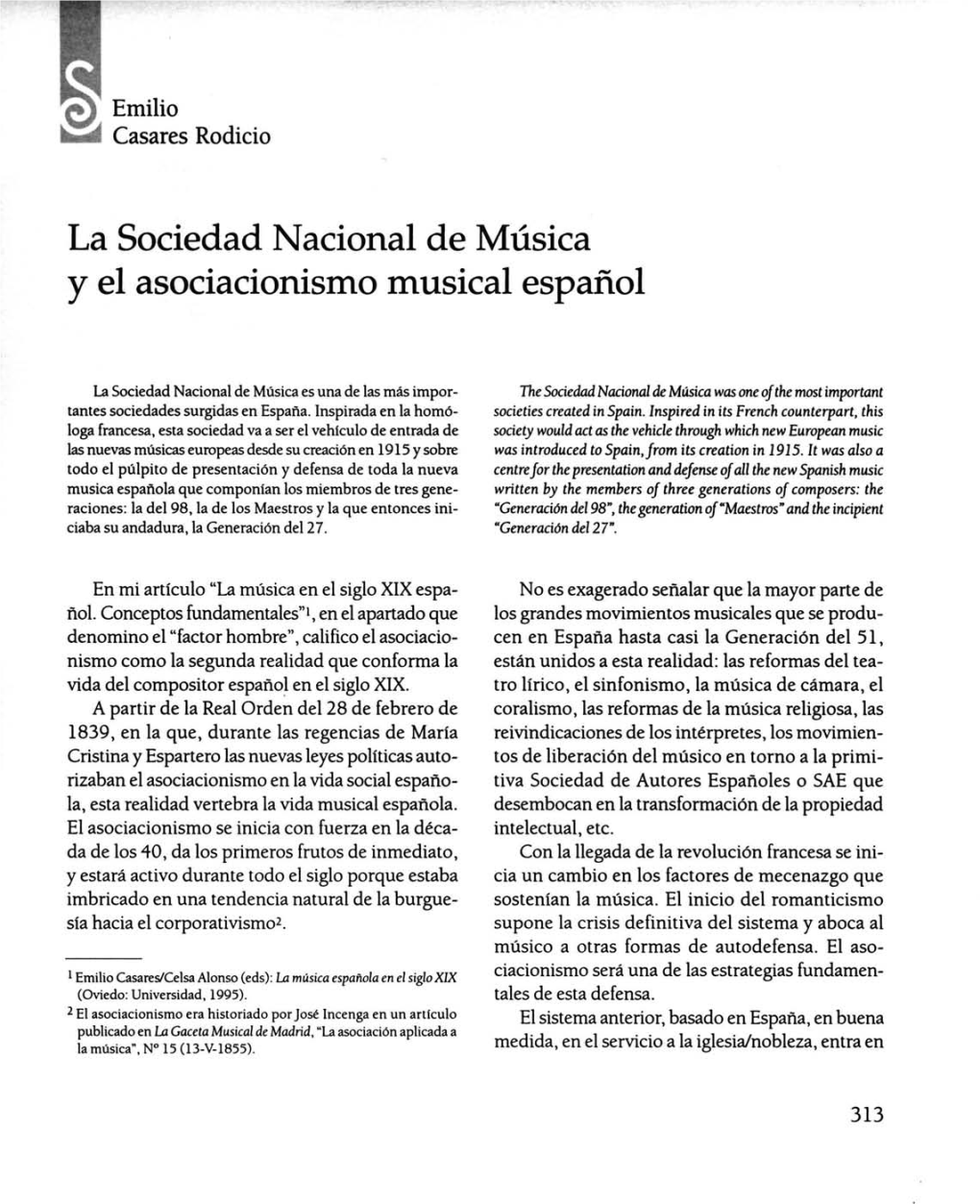 La Sociedad Nacional De Música Y El Asociacionismo Musical Español