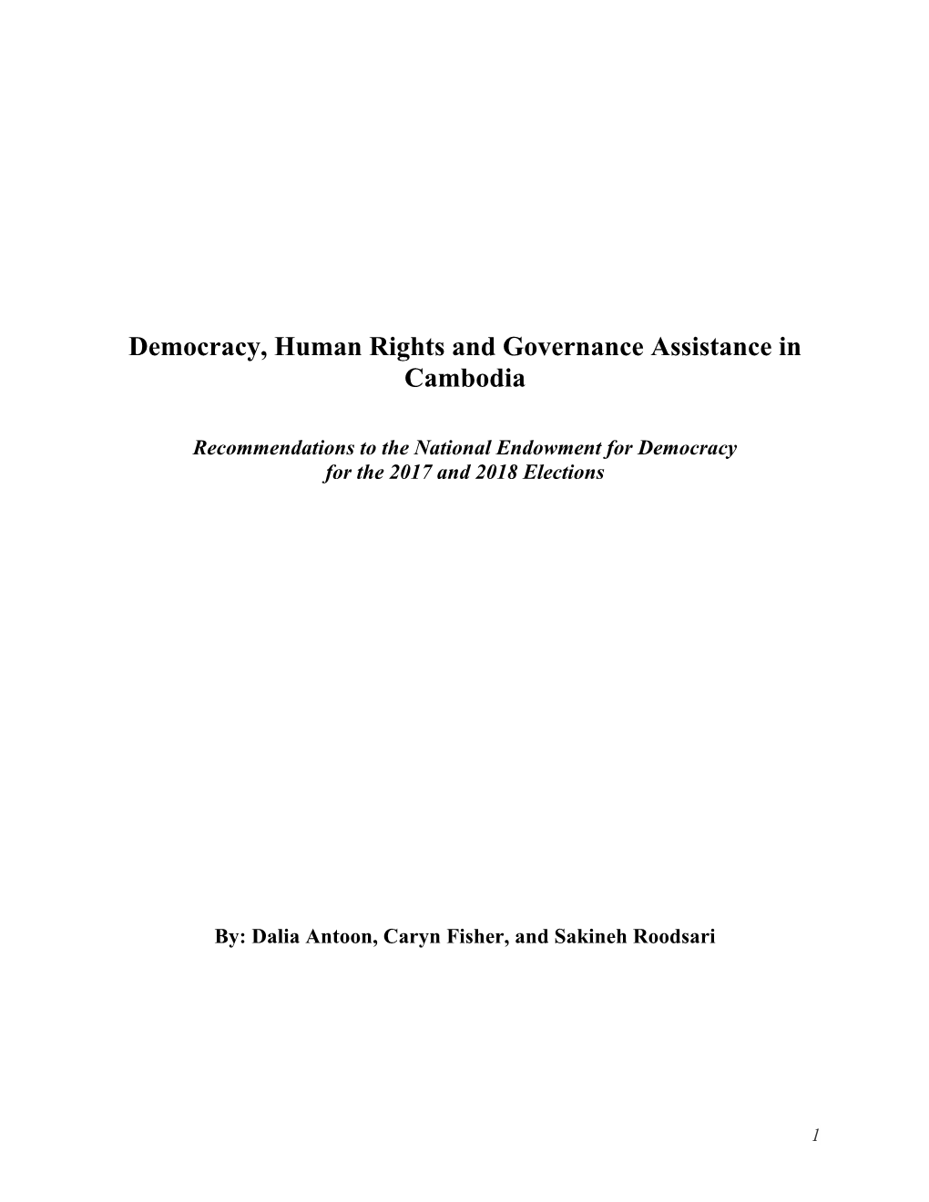 Democracy, Human Rights and Governance Assistance in Cambodia