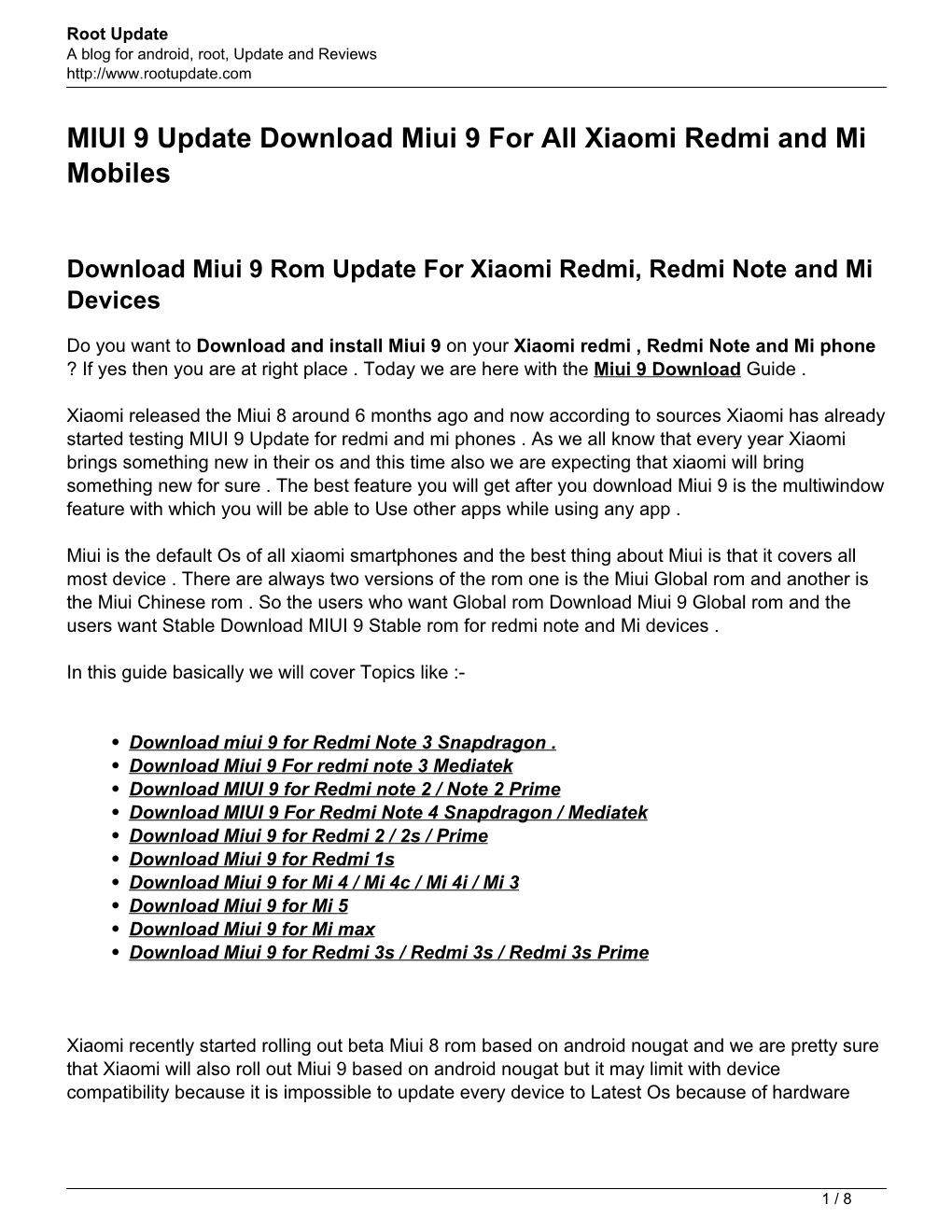 MIUI 9 Update Download Miui 9 for All Xiaomi Redmi and Mi Mobiles