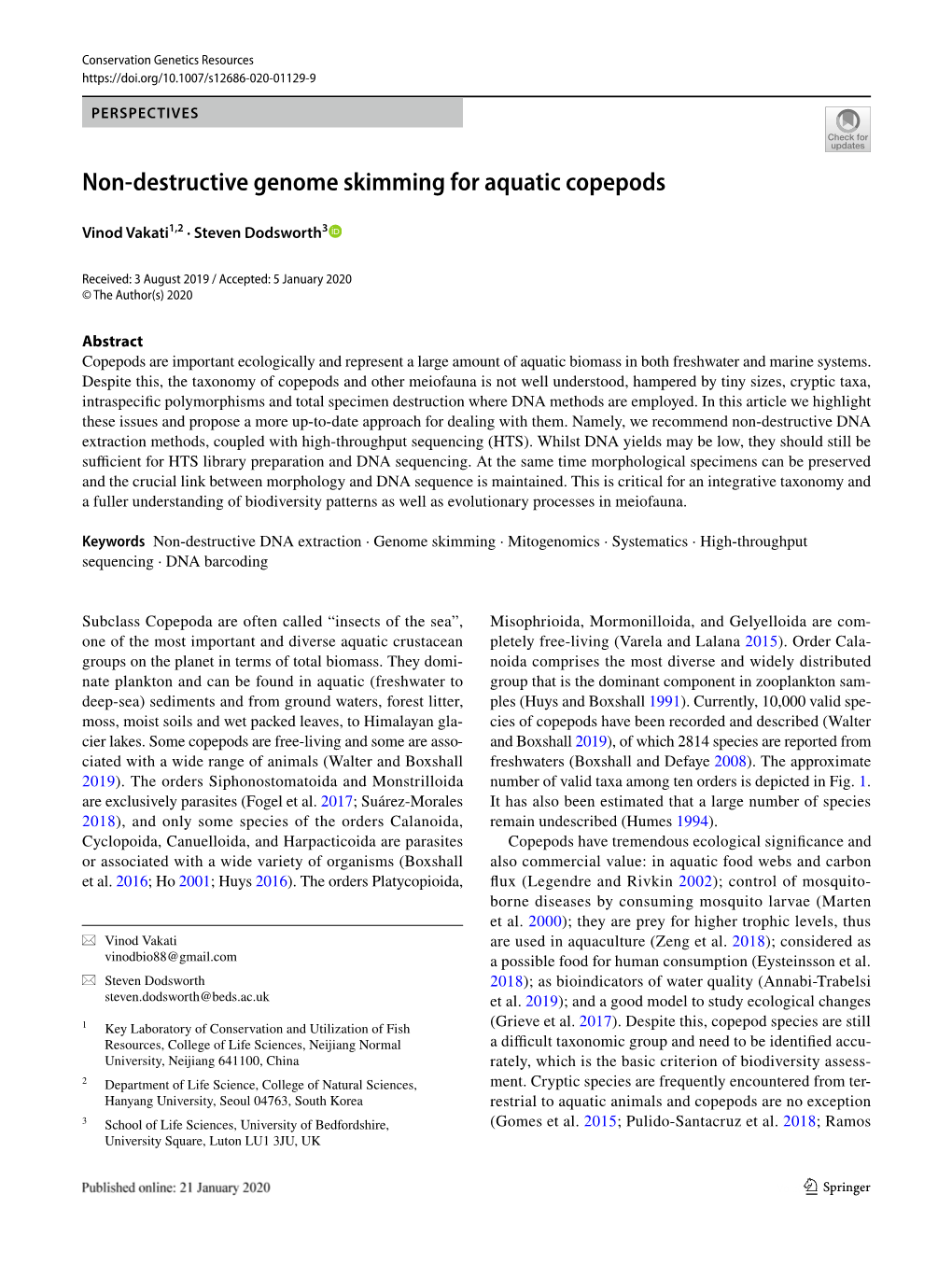 Non-Destructive Genome Skimming for Aquatic Copepods