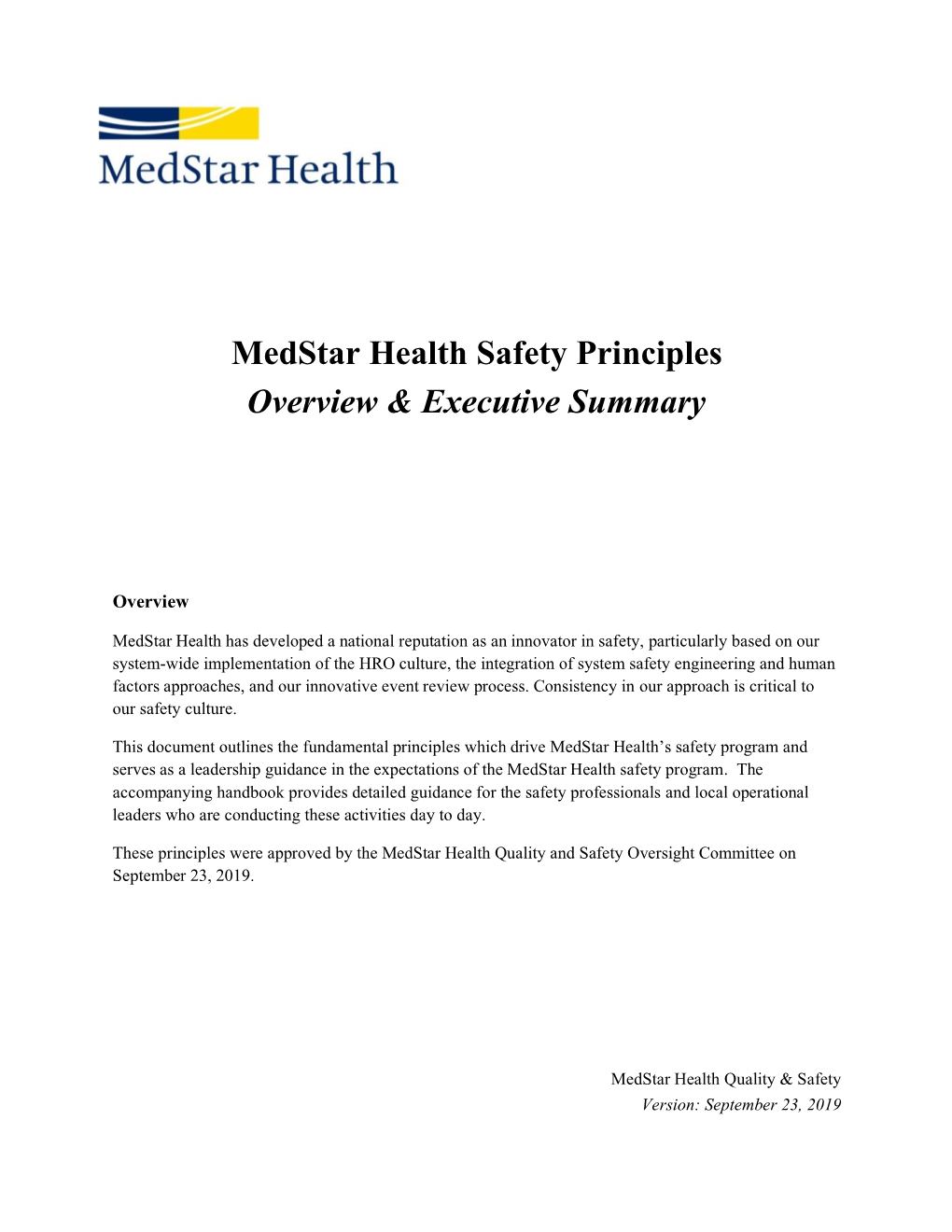 Medstar Quality Safety Principles (PDF)