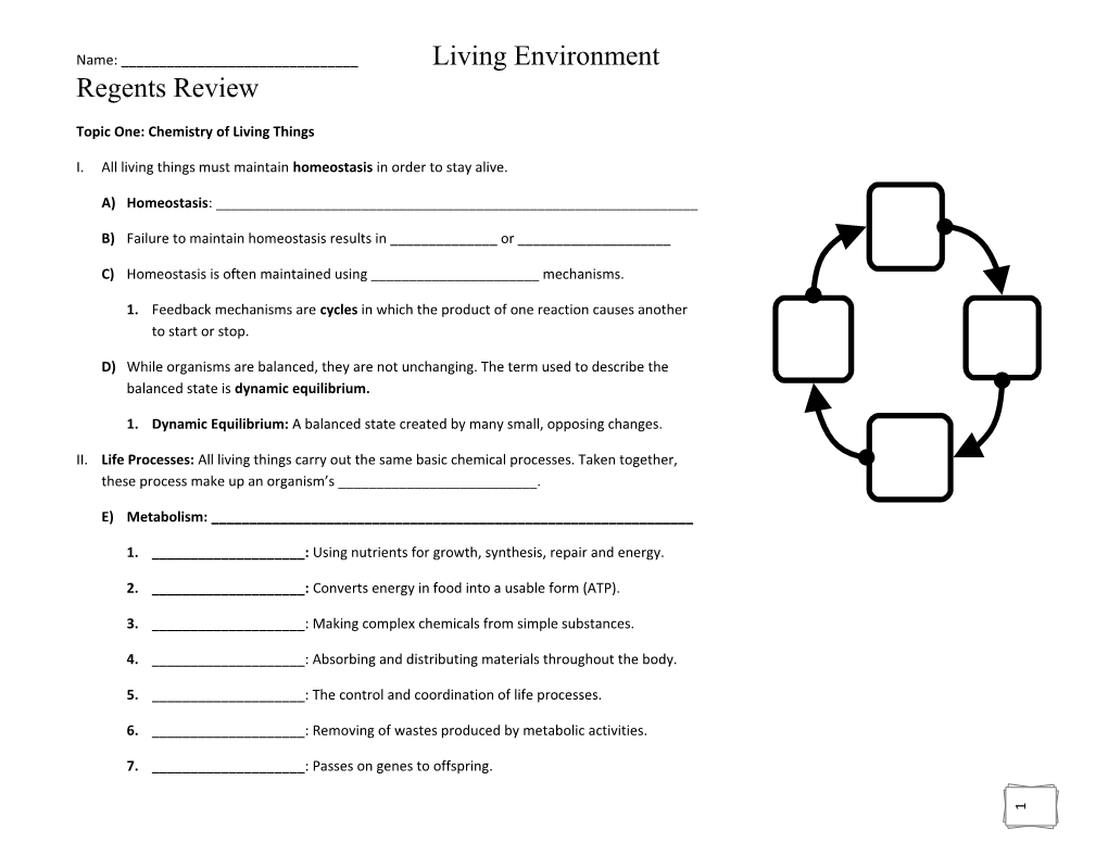 Topic One: Chemistry of Living Things