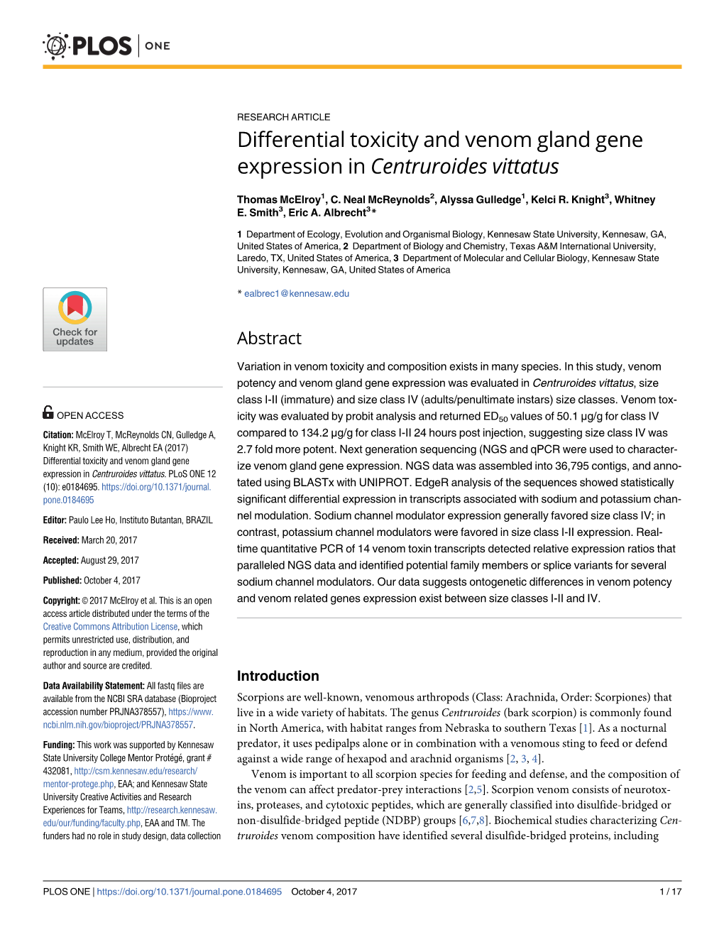Differential Toxicity and Venom Gland Gene Expression in Centruroides Vittatus
