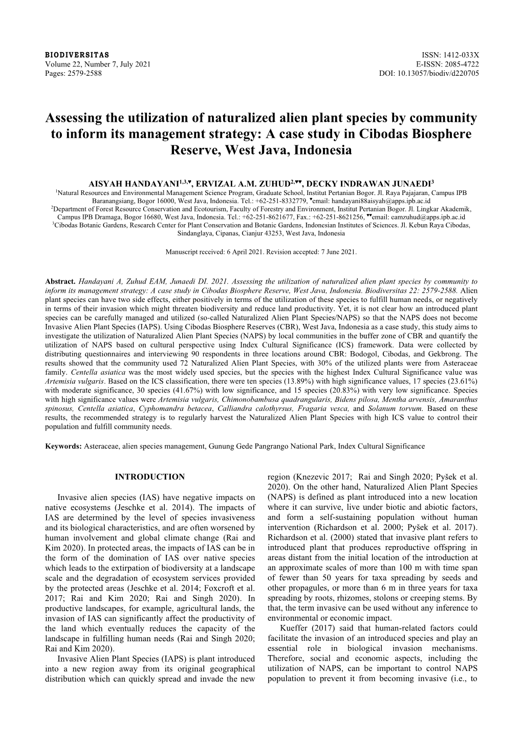 Assessing the Utilization of Naturalized Alien Plant Species By