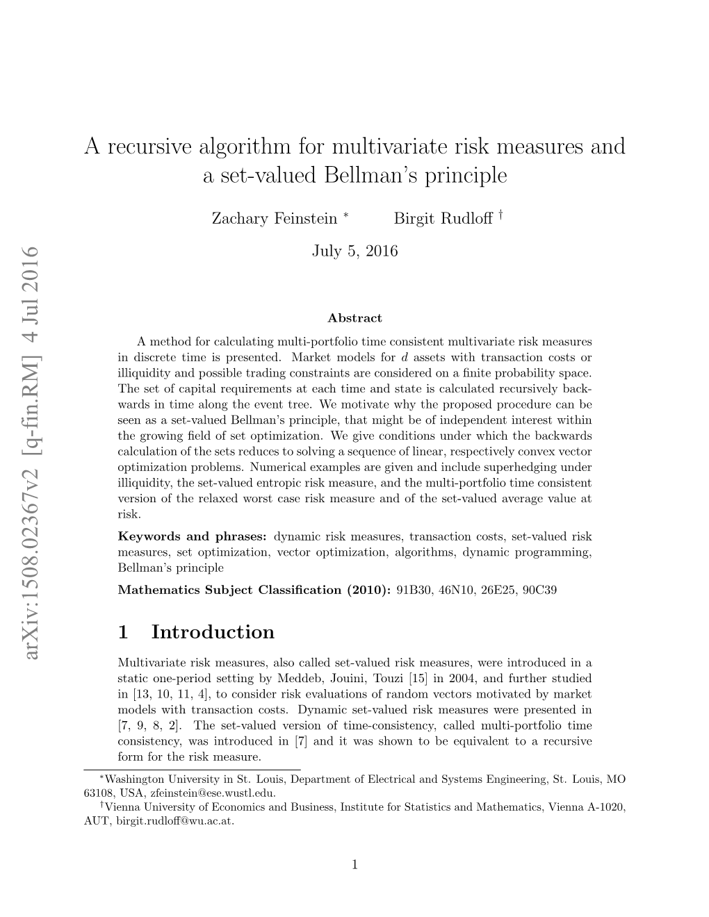 A Recursive Algorithm for Multivariate Risk Measures and a Set-Valued Bellman’S Principle