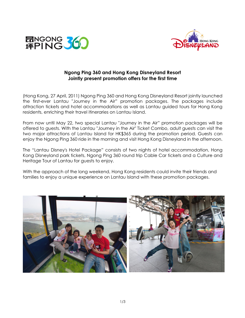 Ngong Ping 360 and Hong Kong Disneyland Resort Jointly Present Promotion Offers for the First Time