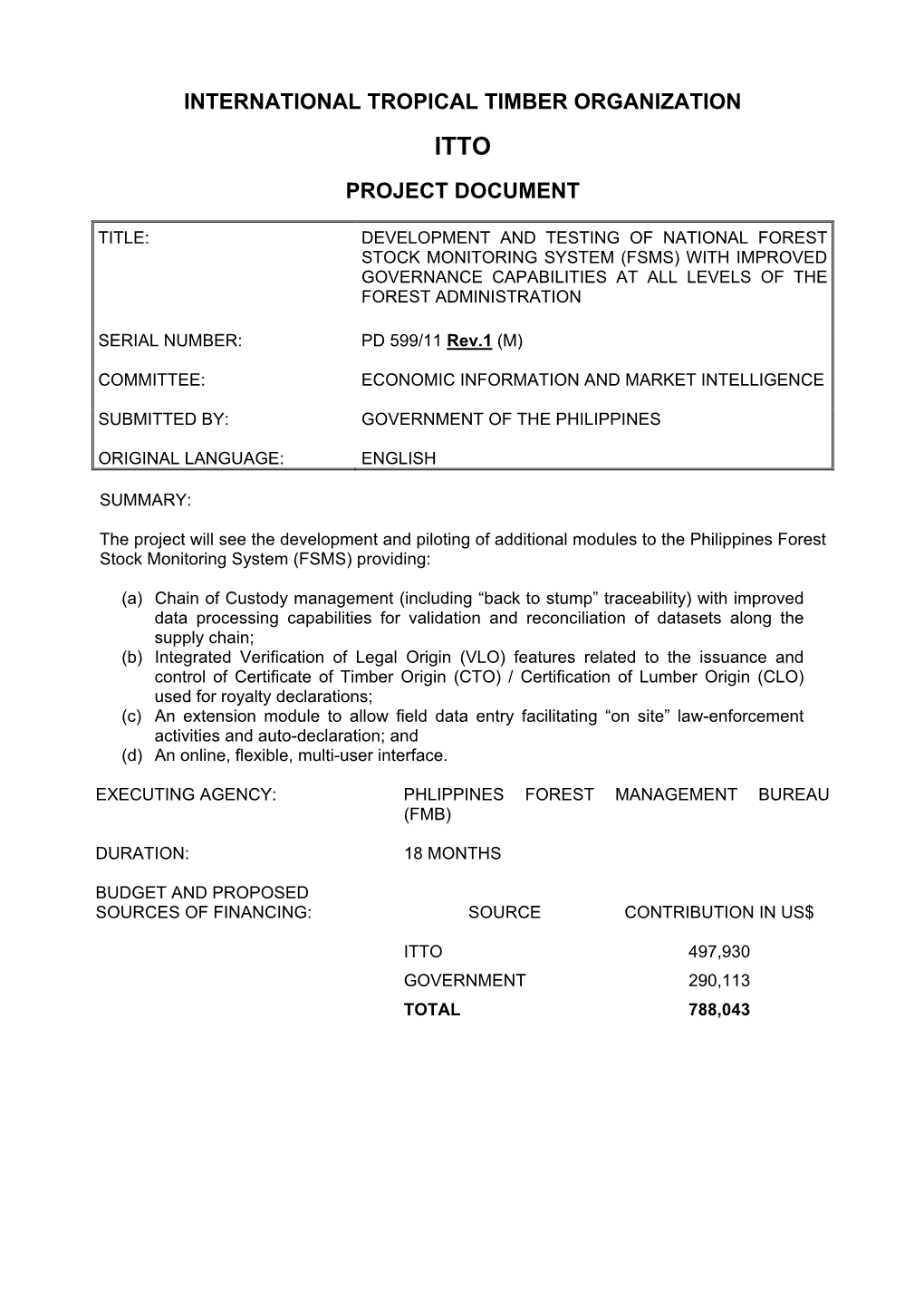 International Tropical Timber Organization Project