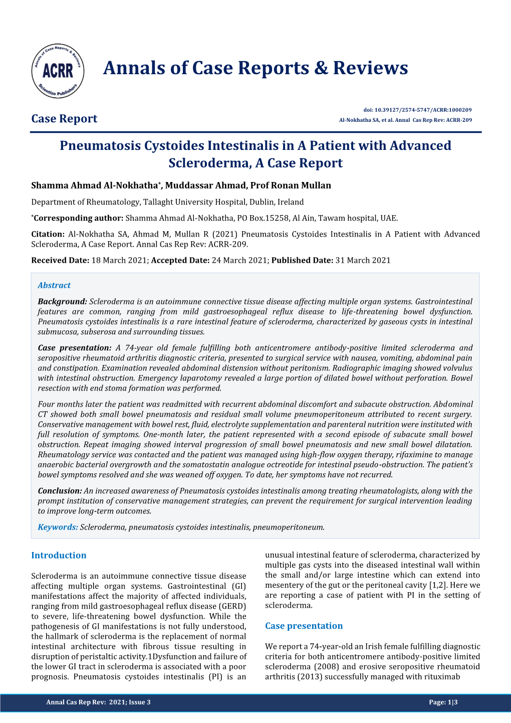 Pneumatosis Cystoides Intestinalis in a Patient with Advanced