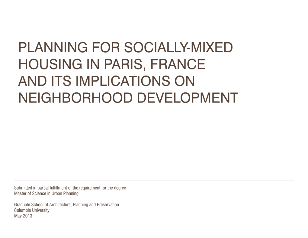 Planning for Socially-Mixed Housing in Paris, France and Its Implications on Neighborhood Development