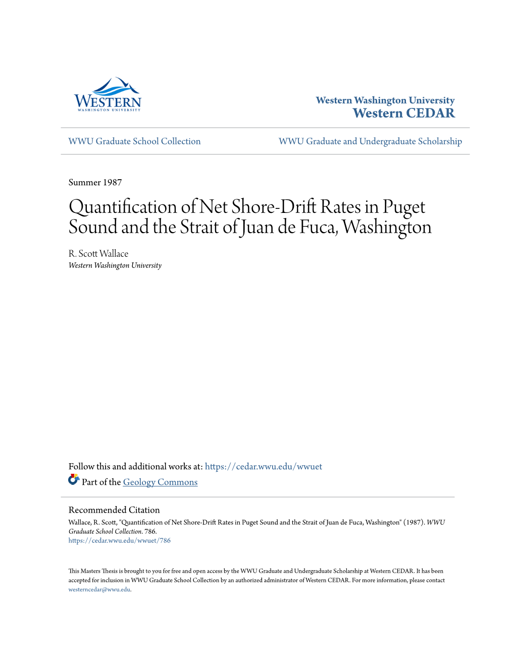 Quantification of Net Shore-Drift Rates in Puget Sound and the Strait of Juan De Fuca, Washington R