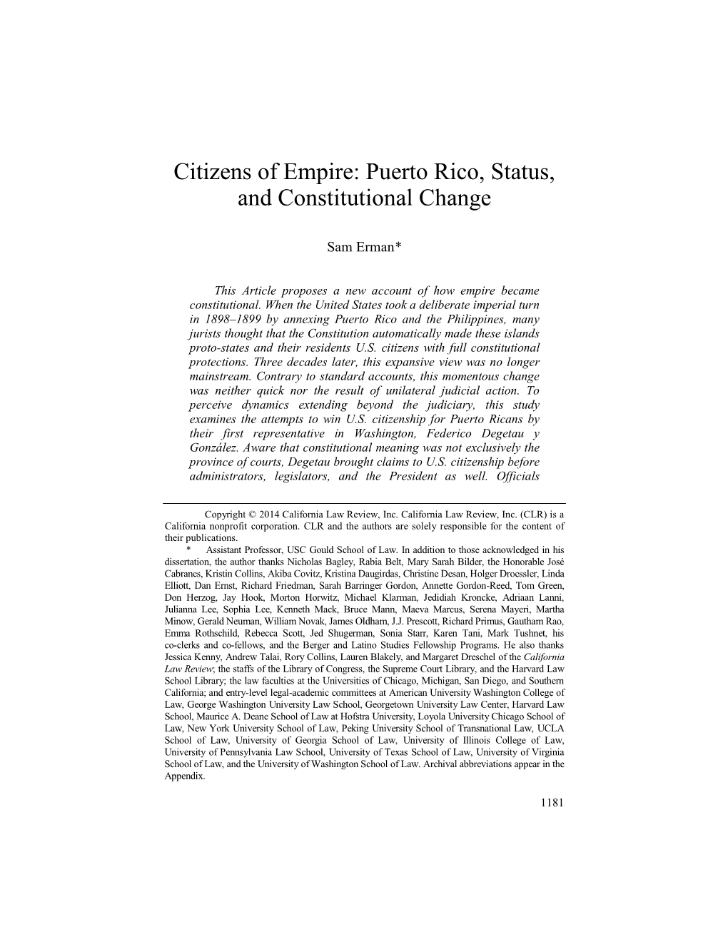 Citizens of Empire: Puerto Rico, Status, and Constitutional Change