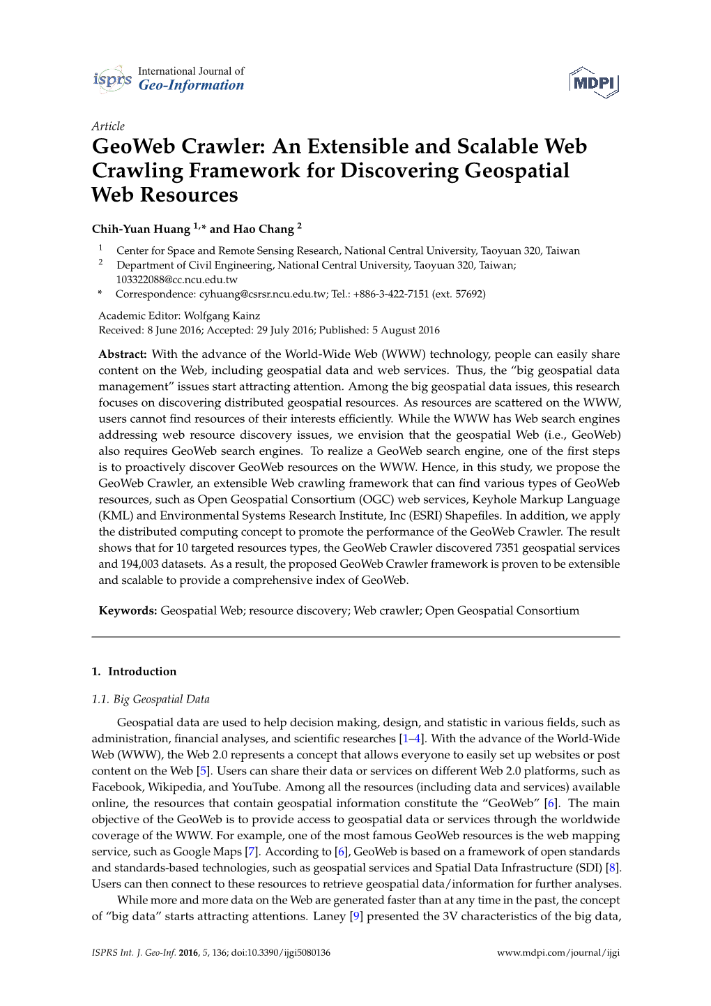 Geoweb Crawler: an Extensible and Scalable Web Crawling Framework for Discovering Geospatial Web Resources