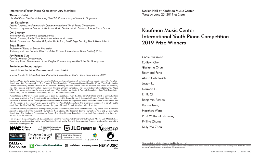 Kaufman Music Center International Youth Piano Competition 2019