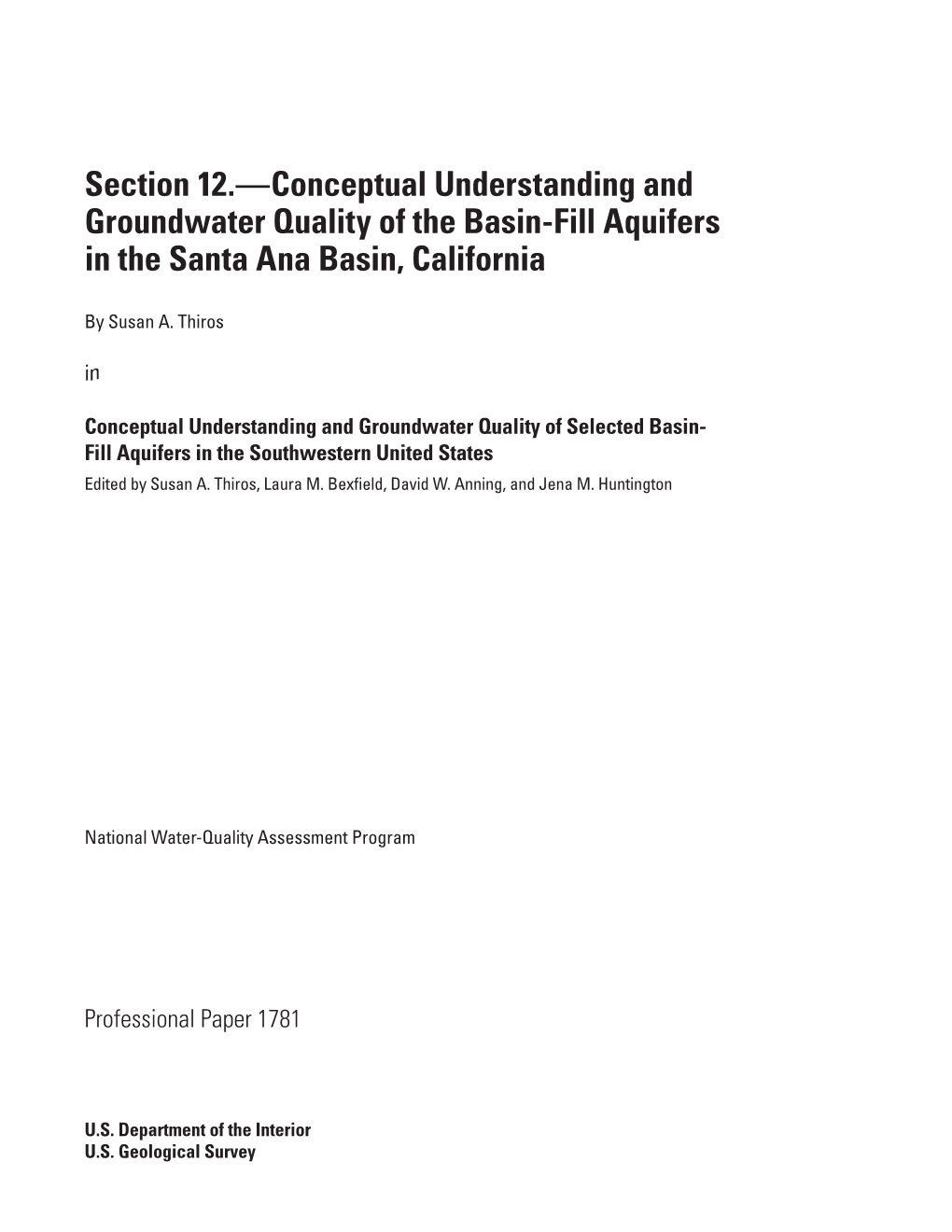 Conceptual Understanding and Groundwater Quality of the Basin-Fill Aquifers in the Santa Ana Basin, California