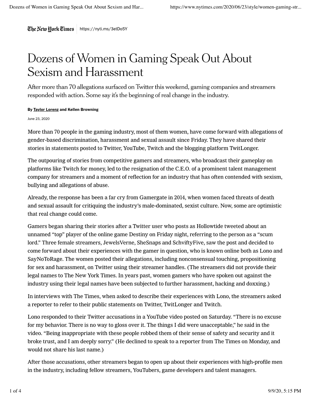 Dozens of Women in Gaming Speak out About Sexism and Harassment