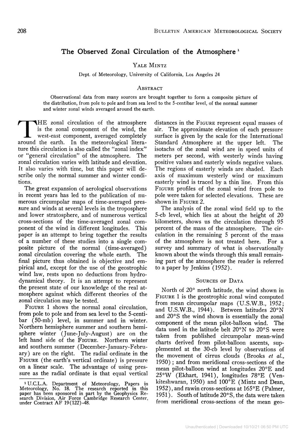 208 the Observed Zonal Circulation of the Atmosphere 1