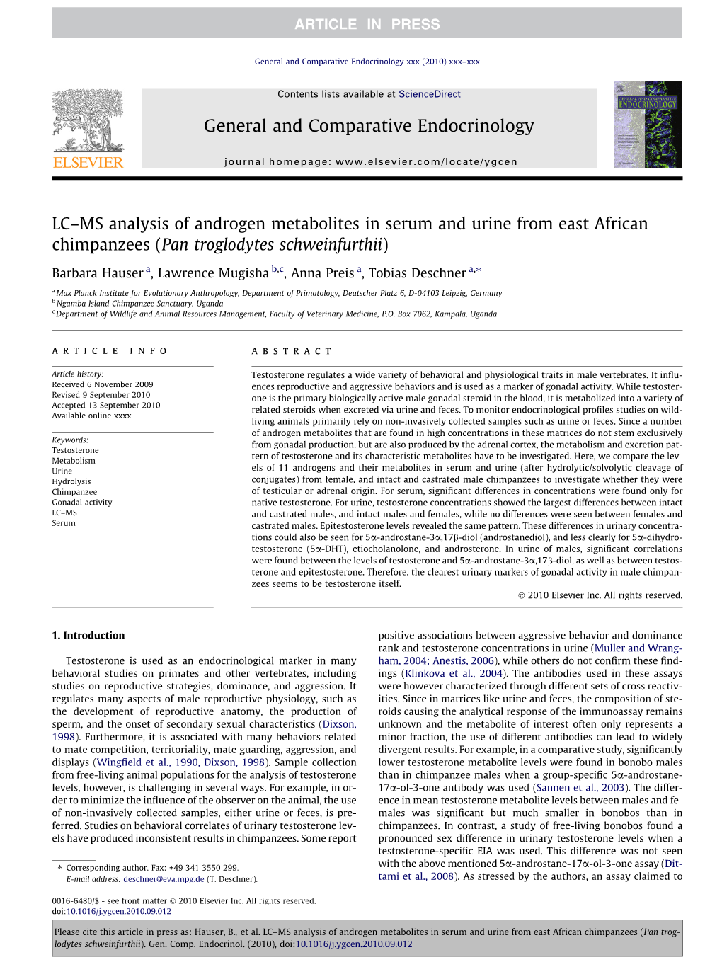 MS Analysis of Androgen Metabolites in Serum and Urine from East